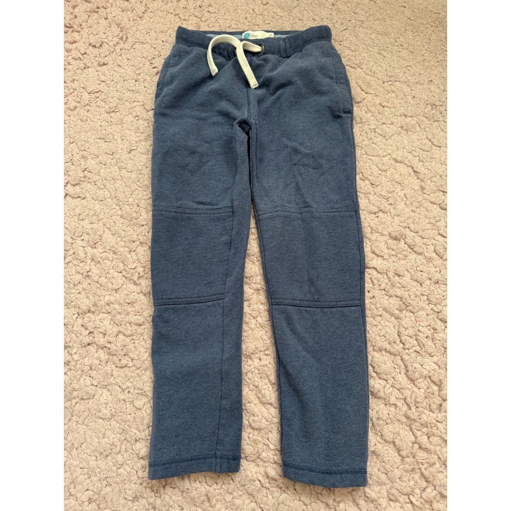 Mini Boden Boys Blue Terry Sweatpants Reinforced Knee Joggers Size 6-7Y